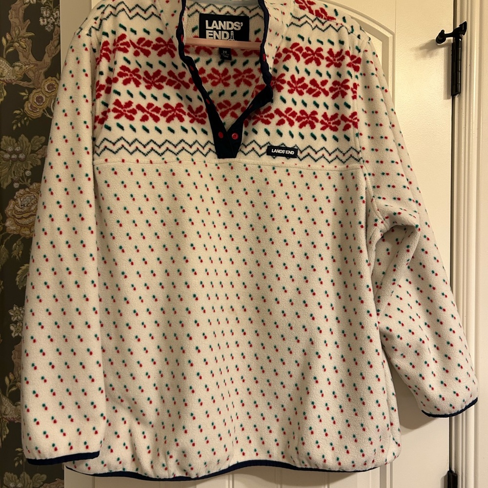 Lands' End White and Red Patterned Sweater